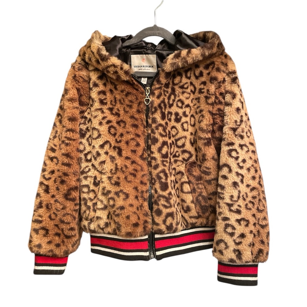 Urban Republic Brown Leopard Print Kids Puffer Jacket Sz M 10-12